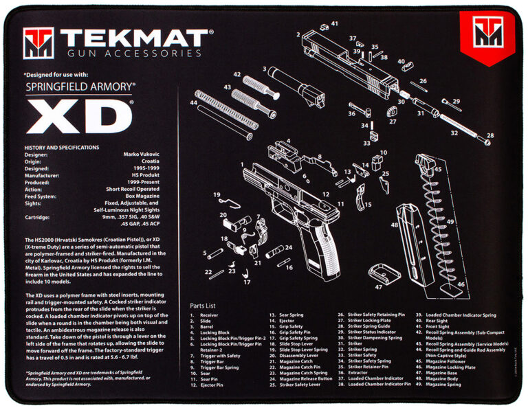 TekMat TEKR20XD Springfield Armory XD Ultra 20 Cleaning Mat Black/White Rubber 15″x20″ Springfield Armory XD Parts Diagram TekMat TEKR20XD Springfield Armory XD Ultra 20 Cleaning Mat Black/White Rubber 15″x20″ Springfield Armory XD Parts Diagram