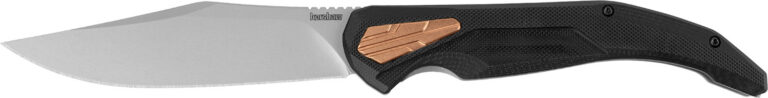Kershaw 2076 Strata 4″ Folding Cleaver Plain Stonewashed D2 Steel Blade, Bead Blasted SS/Black G10 Handle w/Copper Insert Kershaw 2076 Strata 4″ Folding Cleaver Plain Stonewashed D2 Steel Blade, Bead Blasted SS/Black G10 Handle w/Copper Insert