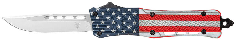CobraTec Knives SUSACTK1SDNS CTK-1 American Flag Small 2.75″ OTF Drop Point Plain D2 Steel Blade, 4.25″ Red/White/Blue Flag Cerakote Aluminum Alloy Handle CobraTec Knives SUSACTK1SDNS CTK-1 American Flag Small 2.75″ OTF Drop Point Plain D2 Steel Blade, 4.25″ Red/White/Blue Flag Cerakote Aluminum Alloy Handle