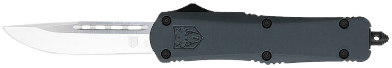 CobraTec Knives MGYFS3DNS FS-3  Medium 3″ OTF Drop Point Plain D2 Steel Blade, 4.50″ Gray Aluminum Alloy Handle