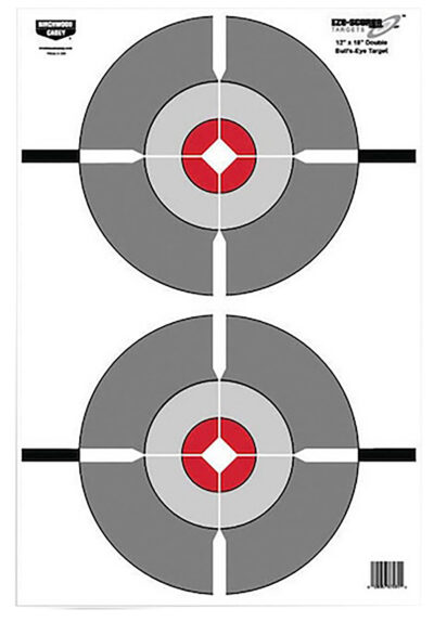 Birchwood Casey BC-37207 EZE-Scorer  Double Bullseye Hanging Paper 12″ x 18″ Gray/Red 10 Pack