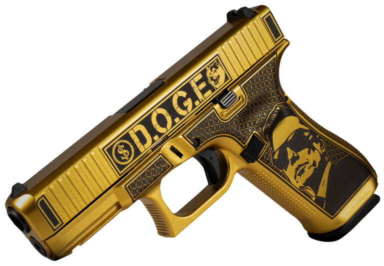 Glock PA455S204NDGE G45 Gen5 9mm Luger 17+1 4.02″ Black GMB Barrel, Glamour Glock Gold Cerakote Serrated Steel Slide w/D.O.G.E., Glamour Glock Gold Cerakote Polymer Frame w/Trump & Elon Glock PA455S204NDGE G45 Gen5 9mm Luger 17+1 4.02″ Black GMB Barrel, Glamour Glock Gold Cerakote Serrated Steel Slide w/D.O.G.E., Glamour Glock Gold Cerakote Polymer Frame w/Trump & Elon