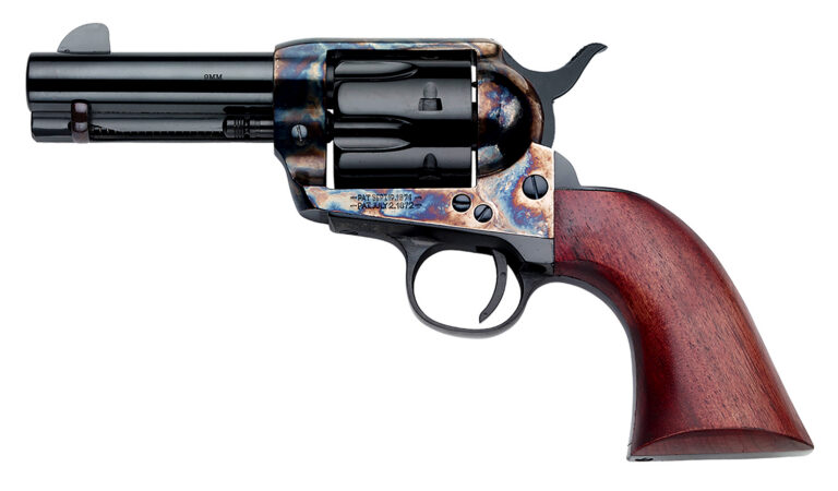 Pietta SA733024ML 1873  9mm Luger 6 Shot 3.50″ Blued Steel Barrel, Blued Cylinder, Color Case Hardened Steel Frame, Walnut Grip
