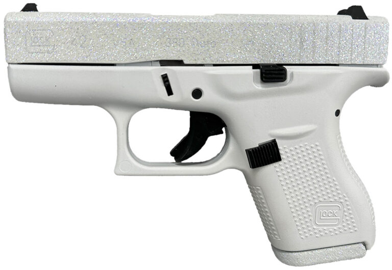 Glock UI4250204NFRST G42 Gen3 Sports South Exclusive 380 ACP 6+1 3.25″ Black Steel Barrel, Frost Glitter Cerakote Serrated Steel Slide, Frost Cerakote Polymer Frame, Textured Polymer Grip, USA Made Glock UI4250204NFRST G42 Gen3 Sports South Exclusive 380 ACP 6+1 3.25″ Black Steel Barrel, Frost Glitter Cerakote Serrated Steel Slide, Frost Cerakote Polymer Frame, Textured Polymer Grip, USA Made