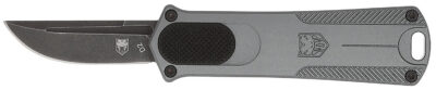 CobraTec Knives CALI952GRYDNS California 952 *CA Compliant 1.75″ OTF Drop Point Plain Black Stonewashed D2 Steel Blade, 3″ Gray Anodized Aluminum Handle