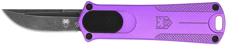 CobraTec Knives CALI952PURDNS California 952 *CA Compliant 1.75″ OTF Drop Point Plain Black Stonewashed D2 Steel Blade, 3″ Purple Anodized Aluminum Handle