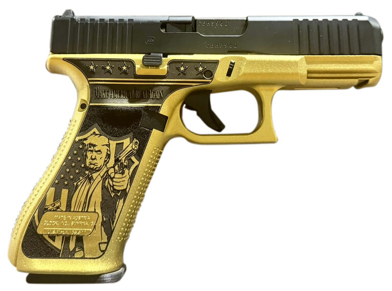 Glock PA475S204MOSNDONWICK G47 Gen5 MOS Don Wick 9mm Luger 17+1 4.49″ Black GMB Barrel, Black nDLC Steel MOS Cut/Serrated Slide, Gold w/Trump & Engraving Polymer Frame w/Picatinny Rail, Ambidextrous