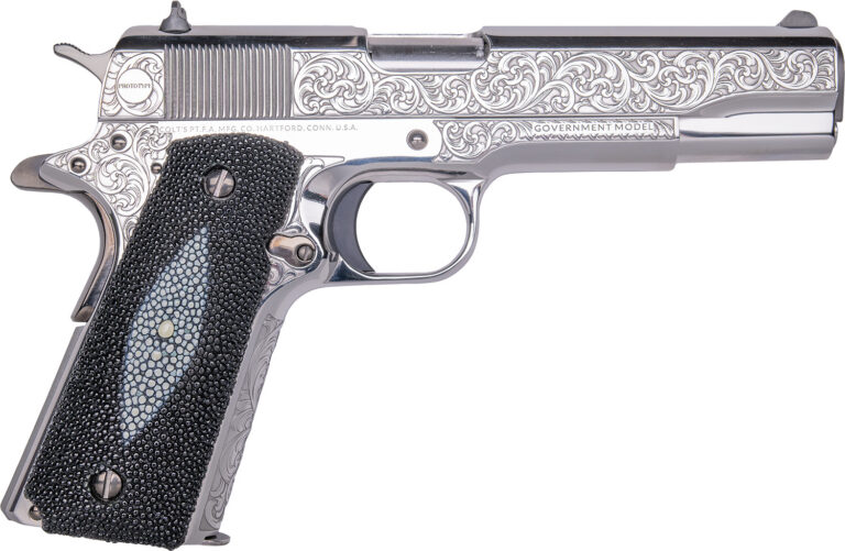 Cnc Firearms CNCTUX38 Colt 1911 Tuxedo 38 Super 9+1 5″ Stainless Steel Barrel, High Polished w/Black DLC Engraving Stainless Steel Serrated Slide & Frame, Stingray Grip Cnc Firearms CNCTUX38 Colt 1911 Tuxedo 38 Super 9+1 5″ Stainless Steel Barrel, High Polished w/Black DLC Engraving Stainless Steel Serrated Slide & Frame, Stingray Grip
