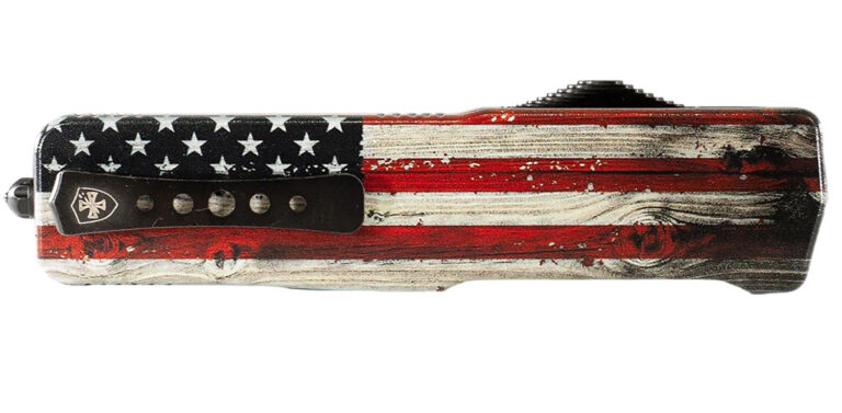 Templar Knife Premium Weighted Wood US Flag Slim 3″ OTF Tanto Part Serrated Black Oxide Stonewashed Powder Coated D2 Steel Blade, 4.50″ Painted Wood Grain US Flag Aluminum Zinc Alloy Handle Templar Knife Premium Weighted Wood US Flag Slim 3″ OTF Tanto Part Serrated Black Oxide Stonewashed Powder Coated D2 Steel Blade, 4.50″ Painted Wood Grain US Flag Aluminum Zinc Alloy Handle