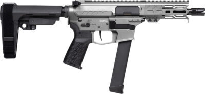 CMMG 99A290FTNG Banshee FE MkGs 9mm Luger 33+1 5″ Black Nitride Threaded Barrel, M-LOK Handguard, Tungsten Cerakote Aluminum Receiver w/Picatinny Rail, Black Polymer CMMG RipBrace, CMMG Zeroed Grip