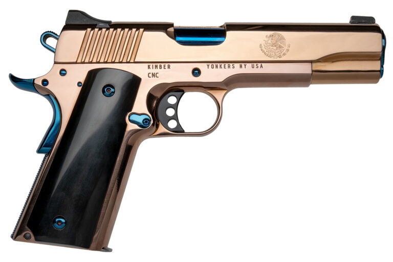KIMBER 1911 EL REY 38SUP 9RD 5IN BARREL ENGRAVED ROSE GOLD BLUE ACCENTS BLACK GRIPS 10231 KIMBER 1911 EL REY 38SUP 9RD 5IN BARREL ENGRAVED ROSE GOLD BLUE ACCENTS BLACK GRIPS 10231