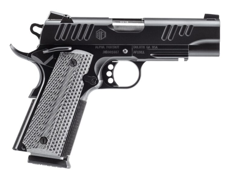 Alpha Foxtrot AA01X1CND-XQBK10 AF1911 Enhanced 9mm Luger 10+1 4.25″ Stainless Bull Barrel, Black QPQ Stainless Steel Serrated Slide, Black QPQ Stainless Steel Checkered Frame w/Beavertail, G10 Grip