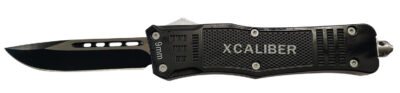 Xcaliber Knife Company  9mm  Large 3.80″ OTF Drop Point Black 440C SS Blade, 5.30″ Steel Handle