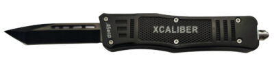 Xcaliber Knife Company  45 ACP  3.25″ OTF Tanto Plain Black 440C SS Blade, 4.64″ Steel Handle