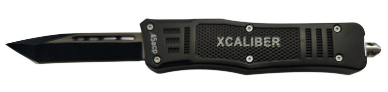 Xcaliber Knife Company 45 ACP 3.25″ OTF Tanto Plain Black 440C SS Blade, 4.64″ Steel Handle Xcaliber Knife Company 45 ACP 3.25″ OTF Tanto Plain Black 440C SS Blade, 4.64″ Steel Handle