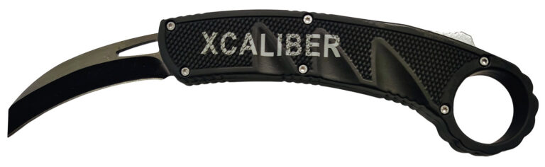 Xcaliber Knife Company Karambit 3″ OTF Reverse Tanto Plain Black 440C SS Blade, 5.75″ Aluminum Handle Xcaliber Knife Company Karambit 3″ OTF Reverse Tanto Plain Black 440C SS Blade, 5.75″ Aluminum Handle
