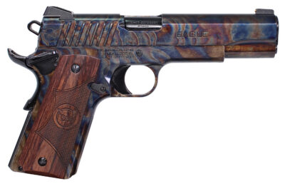 Iver Johnson Arms EAGLECC Eagle Gen2 CC Government 45 ACP 8+1 5″ Polished Black PVD Crowned Barrel, Color Case Hardened Steel Serrated Slide & Steel Frame w/Beavertail, Dymondwood Engraved w/Logo Grip