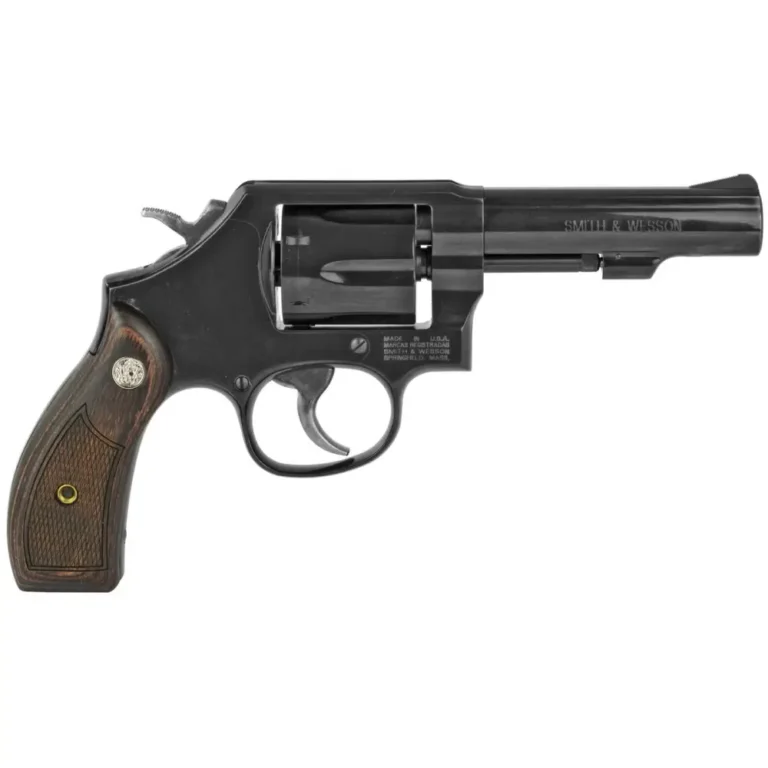 Smith & Wesson Model 10 Classic .38 S&W Special Revolver, Blue/Black, 4″, 6rd, Wood Grips Smith & Wesson Model 10 Classic .38 S&W Special Revolver, Blue/Black, 4″, 6rd, Wood Grips