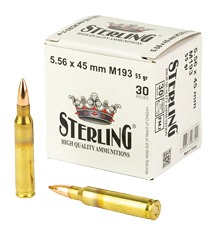 STERLING 5.56 M193 55GR FMJ 30/1500 STERLING 5.56 M193 55GR FMJ 30/1500