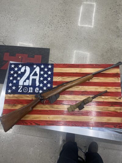 Long Branch NO4 MK1 303 British, 22″ Barrel bolt action rifle with sporterized stock, reblued receiver