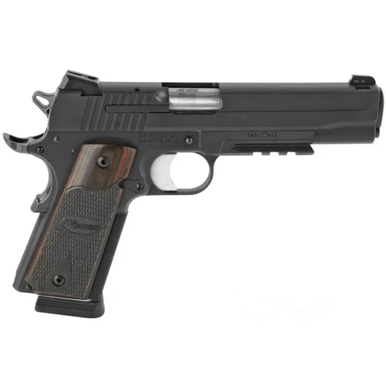 Sig Sauer 1911R45BSSCA 1911 *CA Compliant Full Size Frame 45 ACP 8+1, 5″ Stainless Carbon Steel Barrel, Black Nitron Serrated Stainless Steel Slide, Black Nitron Stainless Steel Frame w/Beavertail & Picatinny Rail, Rosewood Grip Grip Safety Sig Sauer 1911R45BSSCA 1911 *CA Compliant Full Size Frame 45 ACP 8+1, 5″ Stainless Carbon Steel Barrel, Black Nitron Serrated Stainless Steel Slide, Black Nitron Stainless Steel Frame w/Beavertail & Picatinny Rail, Rosewood Grip Grip Safety