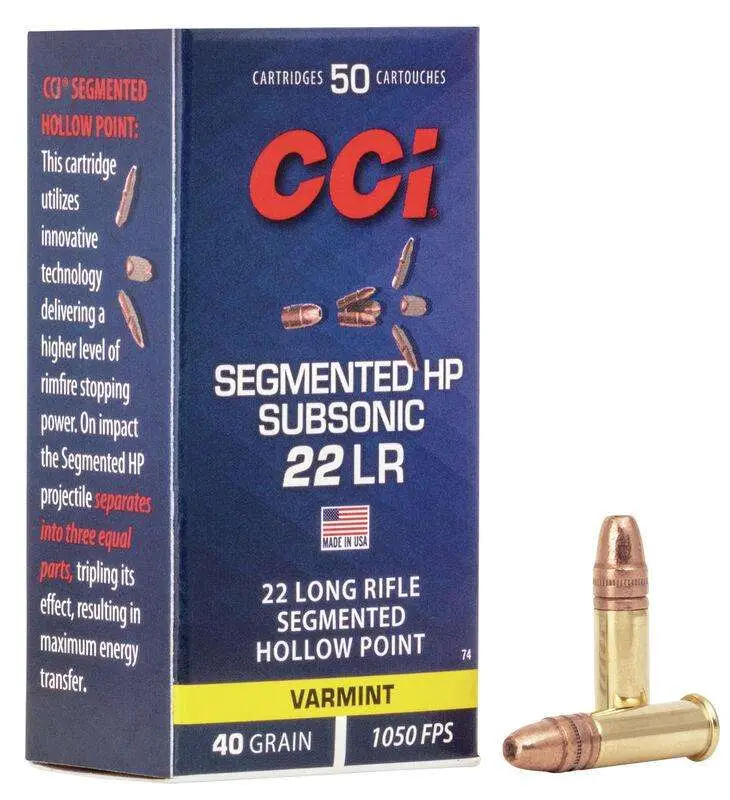 CCI 22 LR SEGMENTED HP 40GR HP (PAPER) SUB-SONIC AMMO 50RD CCI 22 LR SEGMENTED HP 40GR HP (PAPER) SUB-SONIC AMMO 50RD