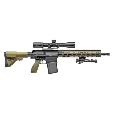 HK 81000498 MR762 A1 Long Range Rifle Package III 7.62x51mm NATO Caliber with 16.50″ Barrel, 20+1 Capacity, Black Metal Finish, Flat Dark Earth Adjustable Stock & Polymer Grip Right Hand Includes Scope & Bipod
