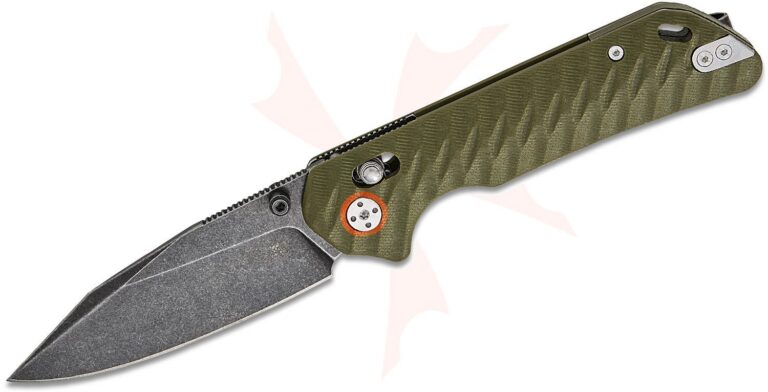 Skallywag Tactical Mako II Crossbar Lock Folding Knife 3.5″ N690 Black Stonewash Clip Point Blade, Machined OD Green G10 Handles, Reversible Clip – Mako II – OD Green