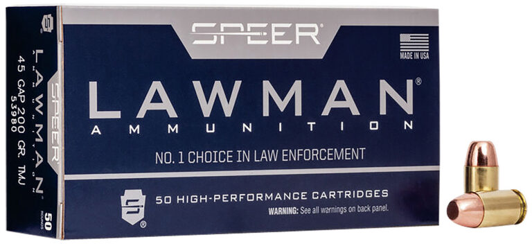 Speer 53980 Lawman 45GAP 200gr Total Metal Jacket Flat Nose 50 Per Box/20 Case Speer 53980 Lawman 45GAP 200gr Total Metal Jacket Flat Nose 50 Per Box/20 Case