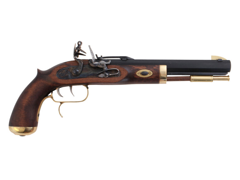 Traditions P1090 Trapper  SAO 50 Cal Flintlock 9.75″ 1rd Blued Frame & Barrel Hardwood Grip