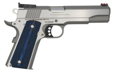 Colt Mfg O5072GCL Gold Cup Lite  9mm Luger 8+1 5″ Stainless National Match Barrel, Stainless Steel Serrated Slide, Stainless Steel Frame w/Beavertail, Blue Scalloped G10 Grip, Ambidextrous