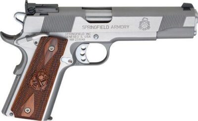 Springfield Armory PI9134LCA 1911 Loaded Target *CA Complaint 9mm Luger 9+1, 5″ Stainless Match Grade  Barrel, Serrated Slide & Frame w/Beavertail, Crossed Cannon Cocobolo Grip