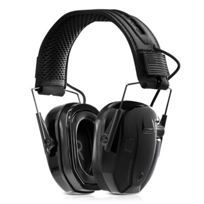 Apollo Electronic Earmuffs w/ Batteries & Patch, Black Chrome
