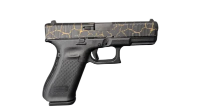 GLOCK 45 V CRAQUELURE 9MM PISTOL 4″ BLACK-BLK/GOLD SLIDE FXD 3-17RD MAGS