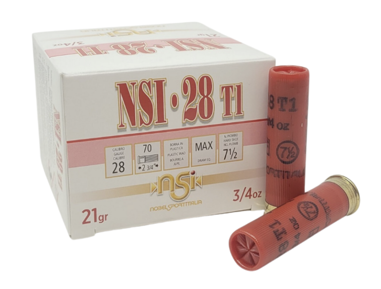 NSI 28 T1 28 gauge 2 3/4″ 3/4 Oz. #8 Shot 1300 fps 25/rds NSI 28 T1 28 gauge 2 3/4″ 3/4 Oz. #8 Shot 1300 fps 25/rds