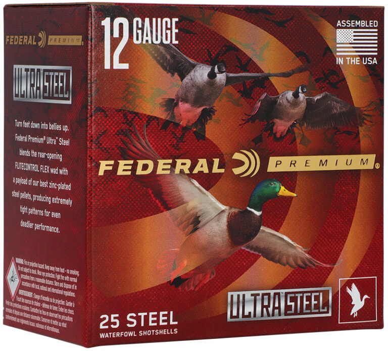 FEDERAL 12GA 3 1/2″ 1 1/2OZ 2 & 4 1500 FPS “ULTRASTEEL” 25 RD/BX 10 BX/CS FEDERAL 12GA 3 1/2″ 1 1/2OZ 2 & 4 1500 FPS “ULTRASTEEL” 25 RD/BX 10 BX/CS
