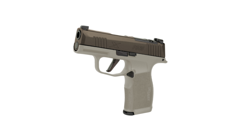 SIG SAUER P365X TWO TONE TAN 9MM PSTL 3.1″ BBL 2-12RD MAGS, OPTC PLTE COVER