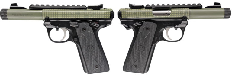 RUGER MARK IV 22/45 22LR PISTOL 4.4″ T.B. BLACK/DESERT NIGHT CAMO 2-10RD MAGS