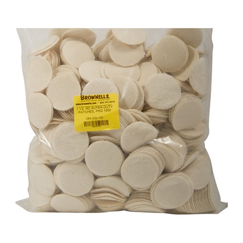 REALLY HEAVY DUTY ROUND 100% COTTON FLANNEL PATCHES HEAVY DUTY COTTON ROUND PATCHES,  1.5”/.35-.40 CAL, 1000 PK