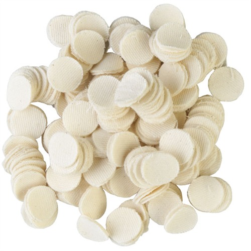 REALLY HEAVY DUTY SQUARE 100% COTTON PATCHES HEAVY DUTY COTTON ROUND PATCHES, .875”/.22-.25 CAL, 100 PACK