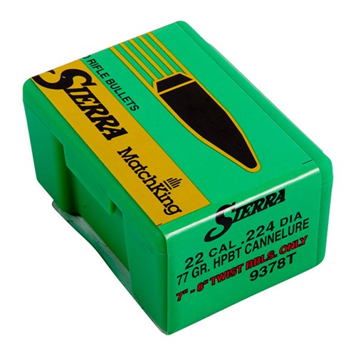 MATCHKING 22 CAL(.224) CANNELURE HOLLOW POINT BOAT TAIL BULLETS MATCHKING 22 CALIBER (0.224”) 77GR CANNELURE HPBT 50/BOX MATCHKING 22 CAL(.224) CANNELURE HOLLOW POINT BOAT TAIL BULLETS MATCHKING 22 CALIBER (0.224”) 77GR CANNELURE HPBT 50/BOX