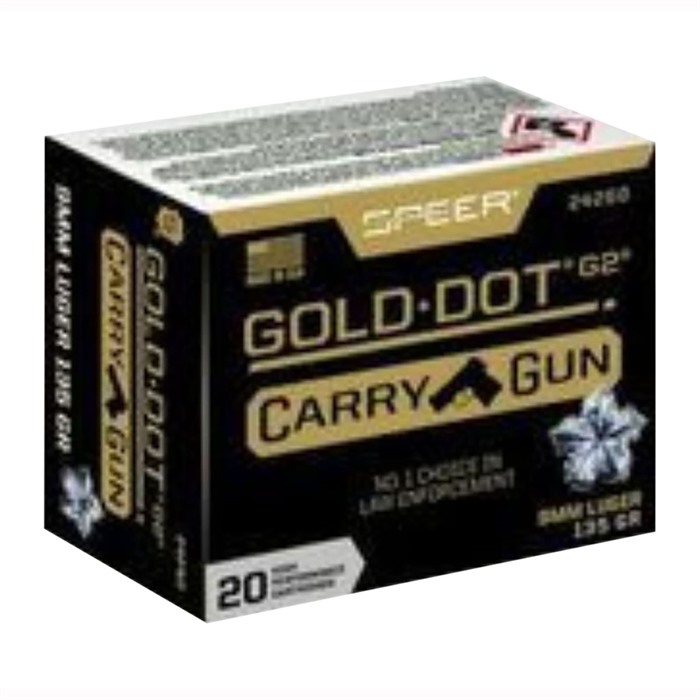 GOLD DOT CARRY GUN 9MM LUGER AMMO 9MM LUGER 135GR JACKETED HOLLOW POINT 200/CASE GOLD DOT CARRY GUN 9MM LUGER AMMO 9MM LUGER 135GR JACKETED HOLLOW POINT 200/CASE