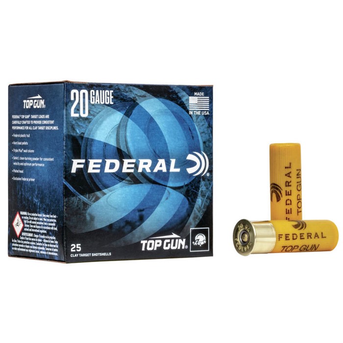 TOP GUN 20 GAUGE 2-3/4” #7.5 SHOT SHOTGUN AMMO TOP GUN 20 GAUGE 2-3/4” 7/8OZ #7.5 SHOT 1210 FPA 250/CASE