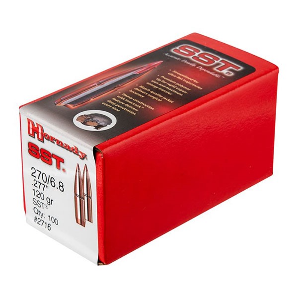 INTERLOCK 270 CALIBER (0.277”) SST BULLETS SST® 6.8MM (0.277”) 120GR POLYMER TIP BOAT TAIL 100/BOX INTERLOCK 270 CALIBER (0.277”) SST BULLETS SST® 6.8MM (0.277”) 120GR POLYMER TIP BOAT TAIL 100/BOX