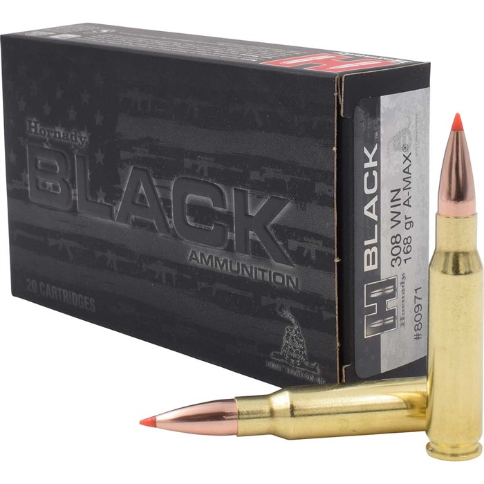 BLACK® 308 WINCHESTER A-MAX® POLYMER TIPPED RIFLE AMMO BLACK 308 WIN 168GR A-MAX POLYMER TIP BOAT TAIL 200/CASE