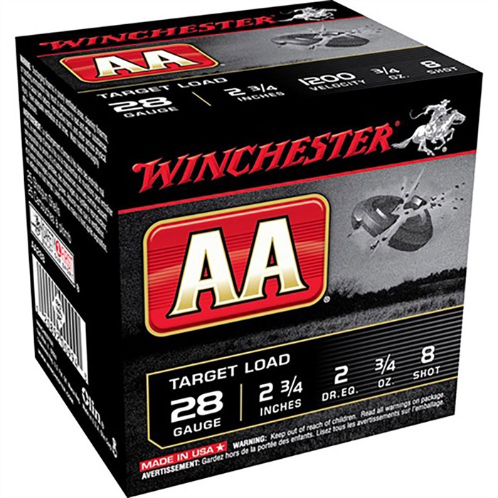 AA 28 GAUGE 2-3/4” #8 SHOT SHOTGUN AMMO AA 28 GAUGE 2-3/4” 3/4OZ #8 SHOT 250/CASE AA 28 GAUGE 2-3/4” #8 SHOT SHOTGUN AMMO AA 28 GAUGE 2-3/4” 3/4OZ #8 SHOT 250/CASE