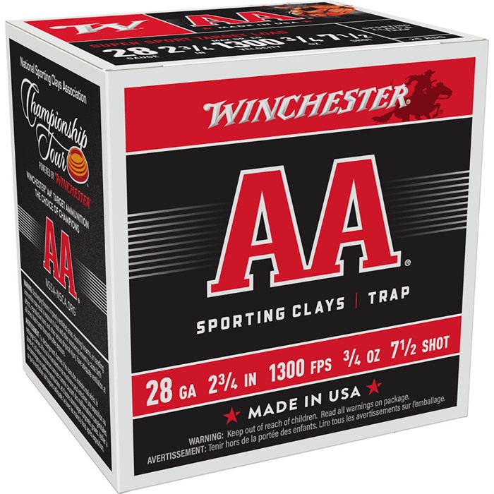 AA SPORTING CLAYS 28 GAUGE 2-3/4 #7.5 SHOT SHOTGUN AMMO AA SPORTING CLAYS 28 GAUGE 2-3/4” 3/4 OZ #7.5 250/CASE AA SPORTING CLAYS 28 GAUGE 2-3/4 #7.5 SHOT SHOTGUN AMMO AA SPORTING CLAYS 28 GAUGE 2-3/4” 3/4 OZ #7.5 250/CASE