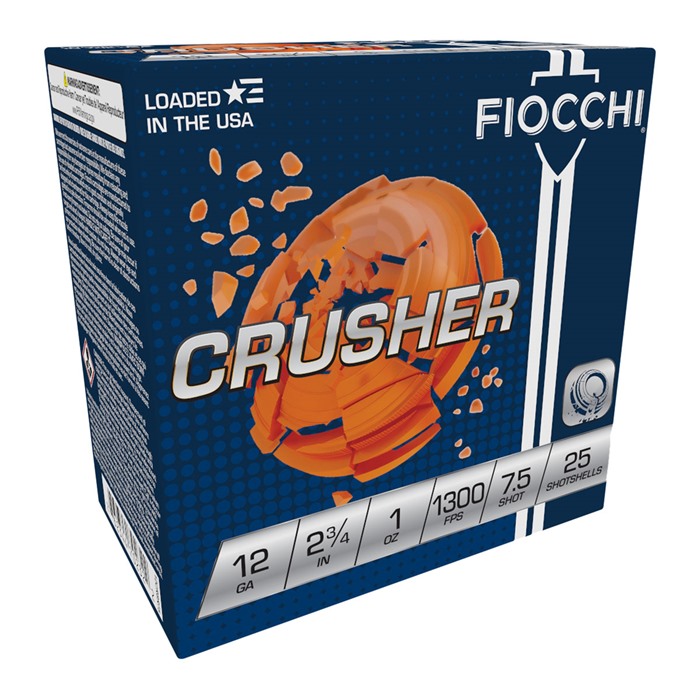 CRUSHER 12 GAUGE 2-3/4” #7.5 SHOT SHOTGUN AMMO CRUSHER 12 GAUGE 2-3/4” 1OZ #7.5 SHOT 250/CASE CRUSHER 12 GAUGE 2-3/4” #7.5 SHOT SHOTGUN AMMO CRUSHER 12 GAUGE 2-3/4” 1OZ #7.5 SHOT 250/CASE