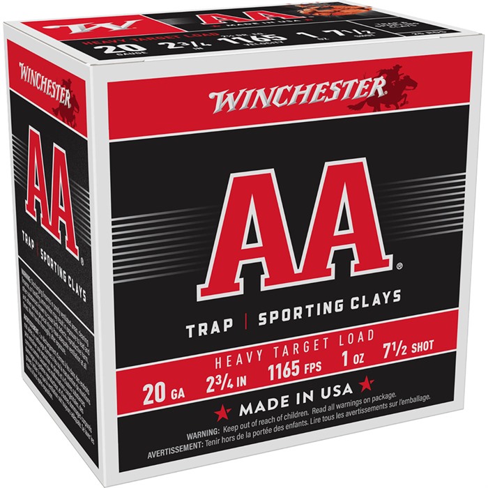AA HEAVY TARGET 20 GAUGE SHOTGUN AMMO AA SPORTING CLAYS 20 GAUGE 2-3/4” 1OZ #7.5 SHOT 250/CASE AA HEAVY TARGET 20 GAUGE SHOTGUN AMMO AA SPORTING CLAYS 20 GAUGE 2-3/4” 1OZ #7.5 SHOT 250/CASE