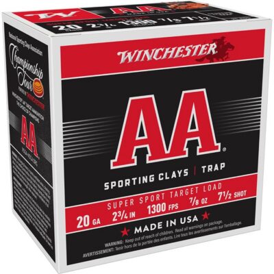 AA SUPER SPORT SPORTING CLAYS 20 GAUGE SHOTGUN AMMO AA SPORTING CLAYS 20 GAUGE 2-3/4” 7/8 OZ #7.5 SHOT 250/CASE